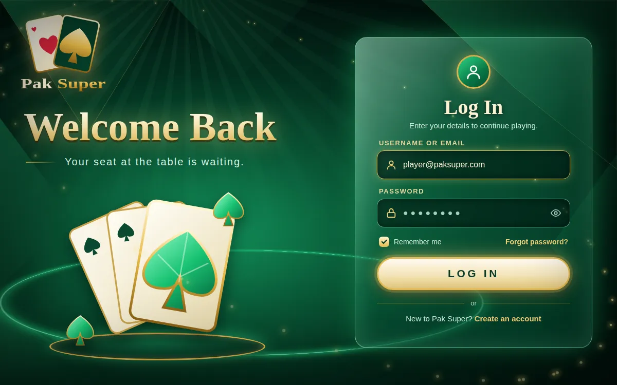 Pak Super login screen